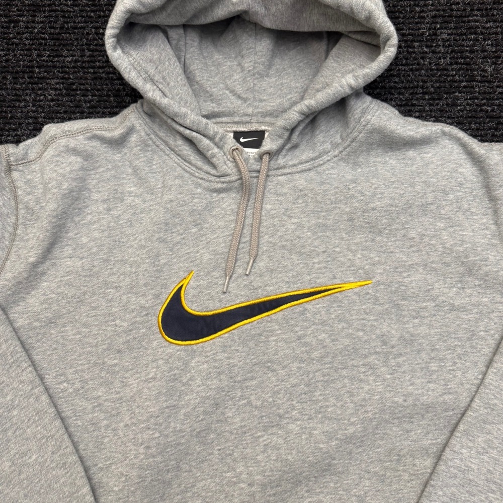 Nike Center Swoosh Hoodie Mens XXL Heather Gray Navy Yellow Embroidered Pullover - Picture 7 of 12